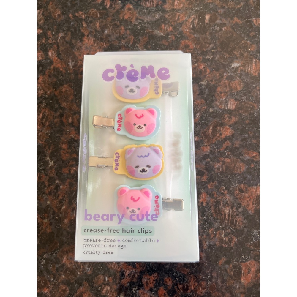 The Crem Shop Beary Cute Crease Free Hair Clips 4pk Pastel Bear Makeup Clips NEW